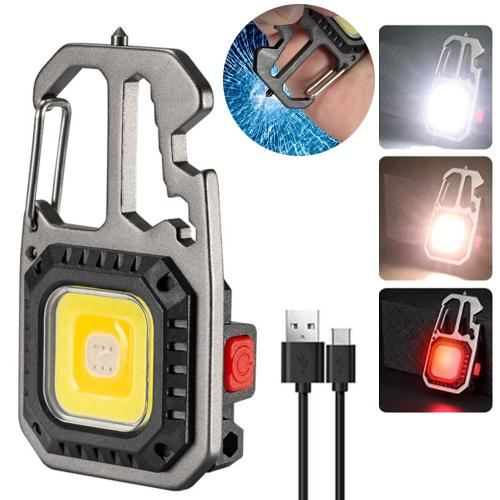 Official Mini COB LED Flashlight Keychain Lights Screwdriver Emergency Wrench Hammer Portable Key Ring Work Light Torch Outdoor Camping