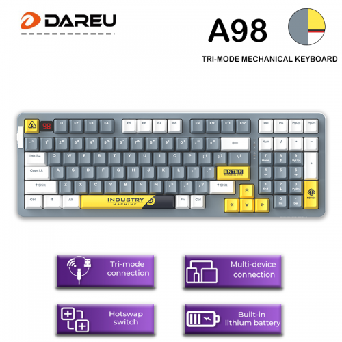 Official Dareu A98 Tri-mode Connection 100% Hotswap RGB LED Backlit PBT keycaps 98 Keys Gasket structure Mechanical Gaming Keyboard With Customized SKY V3 Switch