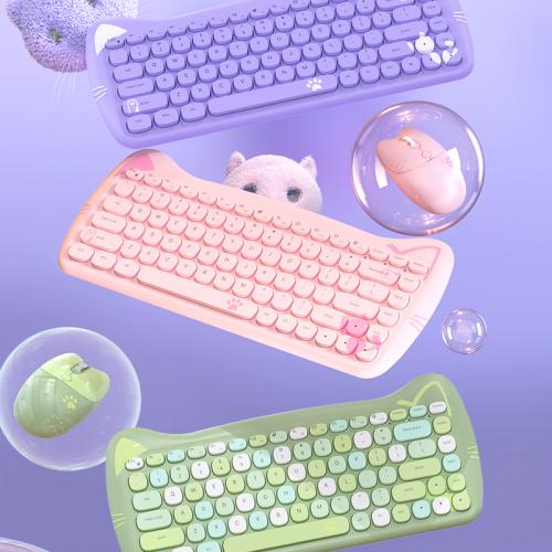 Official AJAZZ A3060 Portable Wireless Keyboard and Mouse 2.4G USB Computer Keyboard Girls Cute Keyboard Set for Tablet Keyboard Children