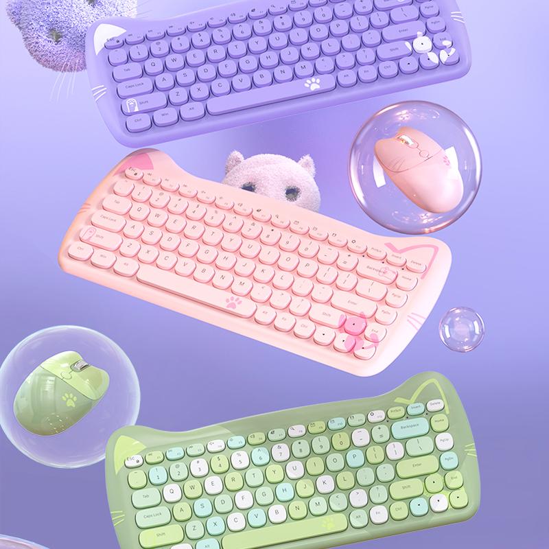 AJAZZ A3060 Portable Wireless Keyboard and Mouse 2.4G USB Computer Keyboard Girls Cute Keyboard Set for Tablet Keyboard Children