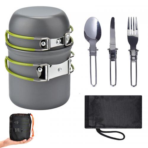 Official Bzfuture Outdoor Camping Tableware Kit Cookware Set Foldable Spoon Fork Knife Kettle Cup