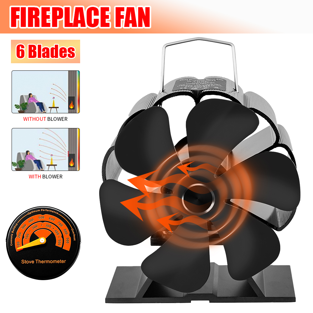 Official Bzfuture 6 Blades Heat Powered Stove Fan Black Fireplace Log Wood Burner Eco Friendly Quiet Fan Home
