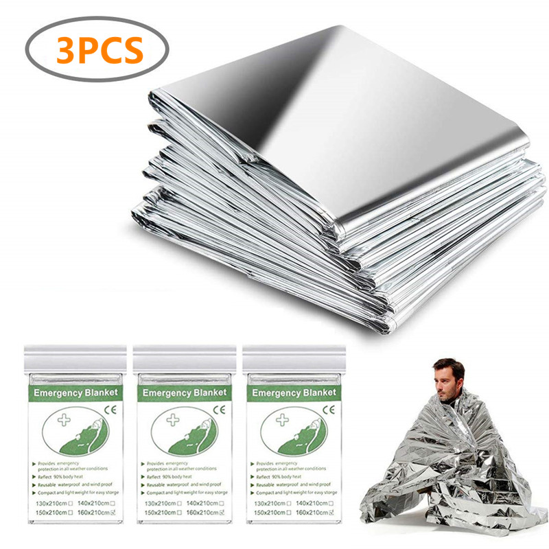 Official Bzfuture 3 Pack Emergency Blanket Thermal Mylar Space Blanket Silver Foil Blanket Survival Blanket Windproof Waterproof Survival Gear