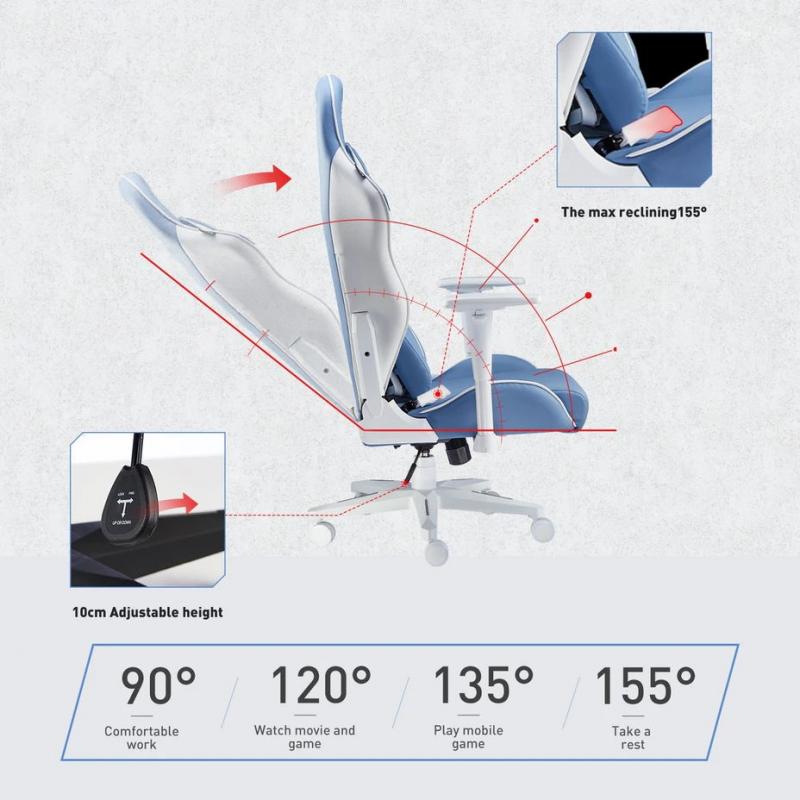 AutoFull Gaming Chair Blue PU Leather Racing Style Computer Chair, Lumbar Support E-Sports Swivel Chair, AF077UPU