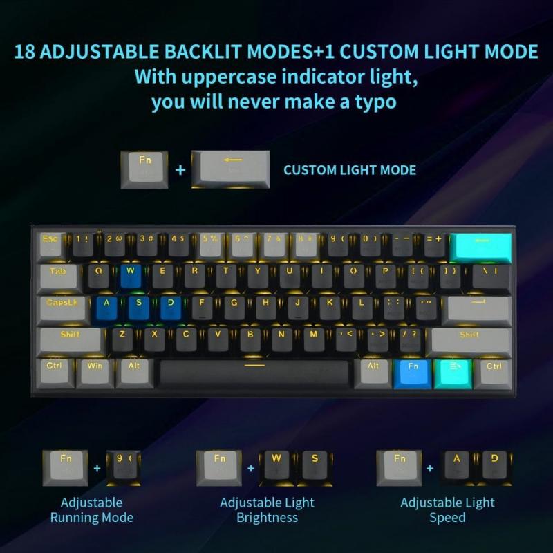 EYOOSO Z11 61 Keys Wired Mechanical Gaming Keyboard with Solid Backlit Two-Color Keycaps