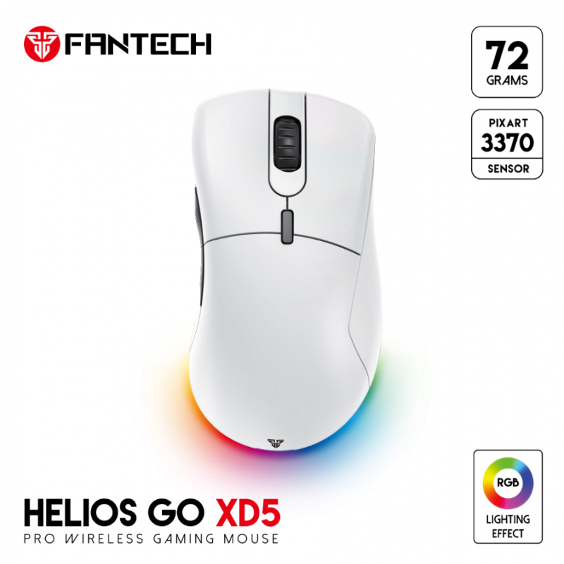 FANTECH HELIOS GO XD5 Mouse Berkabel dan Nirkabel Pixart 3370 RGB Mouse Gaming Dapat Disesuaikan LOD Hanya 72G dan 40 Jam Mouse Nirkabel