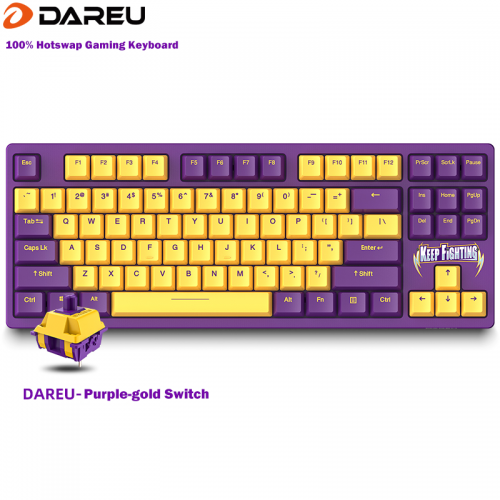 Dareu A87 100% Hotswap USB Wired RGB LED Backlit Mechanical Gaming Keyboard With Customized Purple-gold Switch Programable