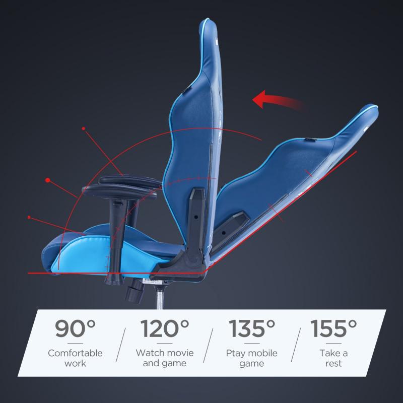 AutoFull Gaming Chair Blue PU Leather Racing Style Computer Chair, Lumbar Support E-Sports Swivel Chair, AF078NPU Indigo