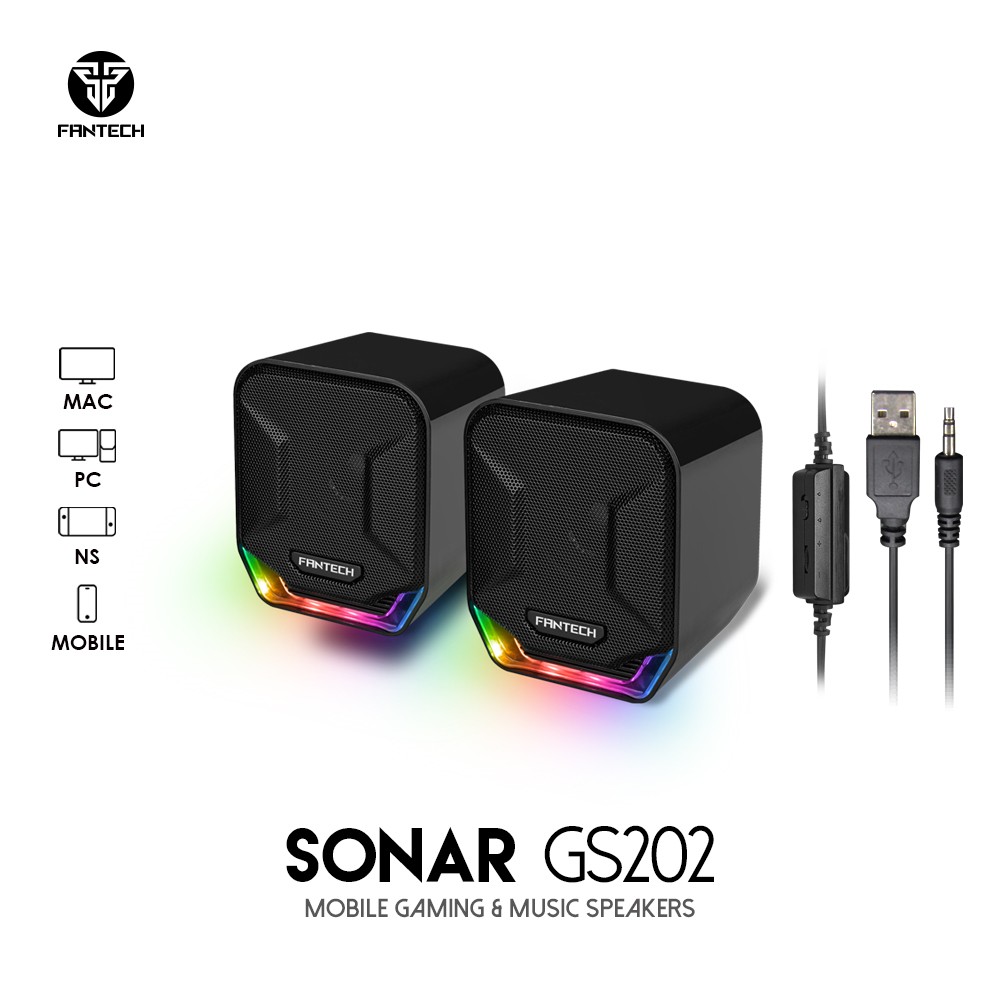 Official FANTECH SONAR GS202 Speaker Komputer USB dan Speaker Mini Berkabel 3.5Mm RGB Kejelasan Akustik untuk Laptop Komputer Desktop