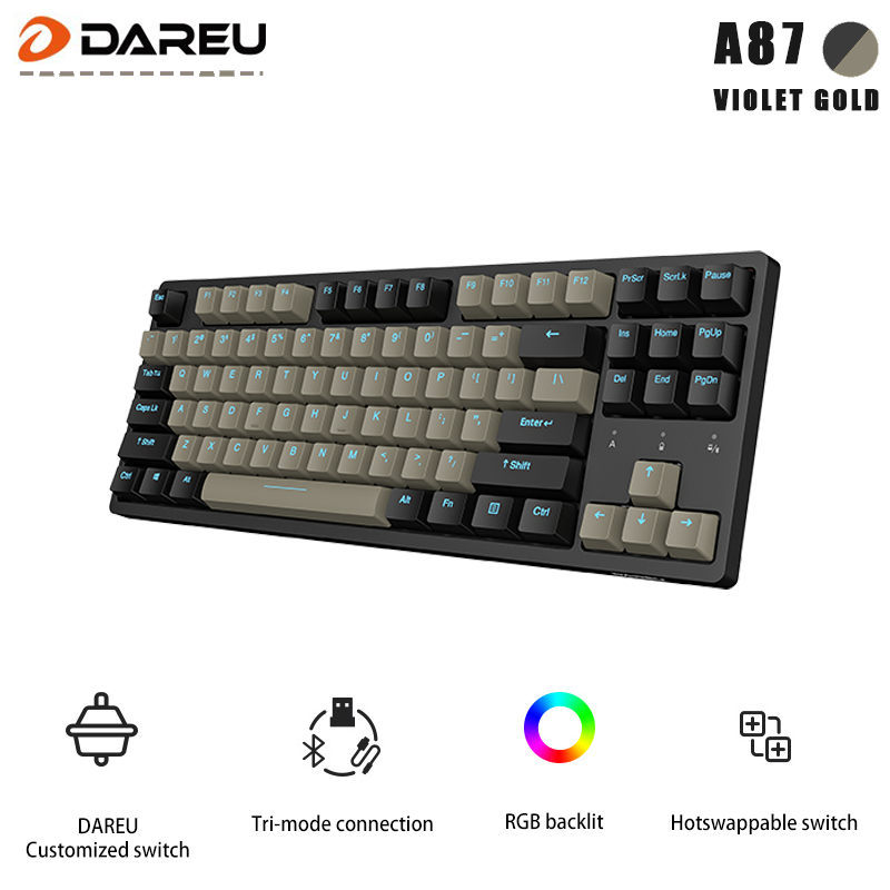Bzfuture.com, Dareu A87 Tri-mode Connection 100% Hotswap RGB LED Backlit Mechanical Gaming Keyboard With Customized Violet Gold Switch Dareu A87 Tri-mode Connection 100% Hotswap RGB LED Backlit Mechanical Gaming Keyboard With Customized Violet Gold Switch