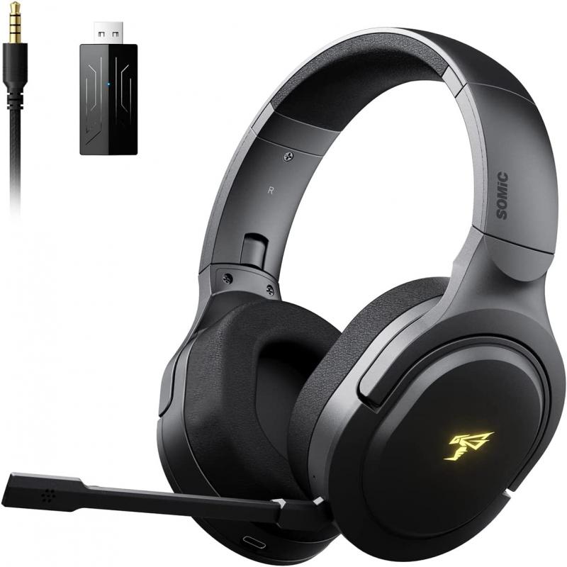 SOMIC G710 Wireless Gaming Headset, 2.4Ghz Gamer Headsets with Detachable Microphone Bluetooth Headphones