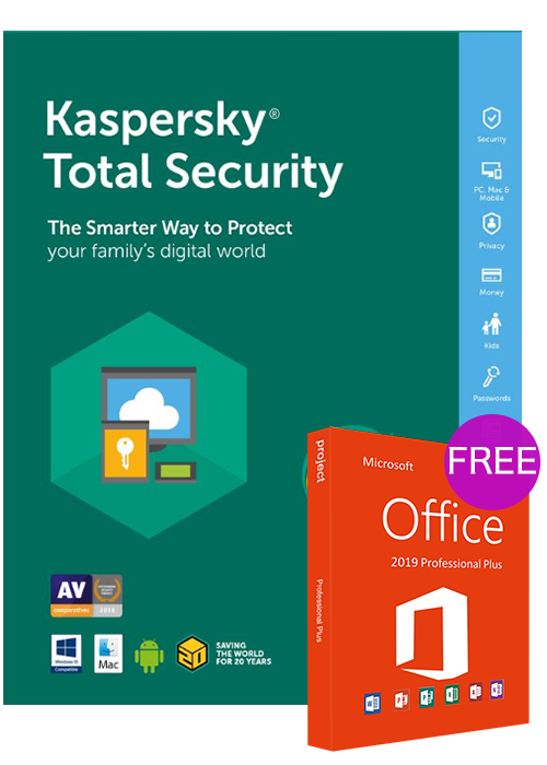 Kaspersky Total Security 1 PC 1 Year Key Global(office 2019 pro plus free)