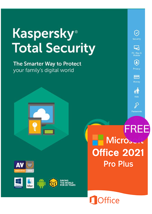 Official Kaspersky Total Security 1 PC 1 Year Key Global(office 21 pro plus free)