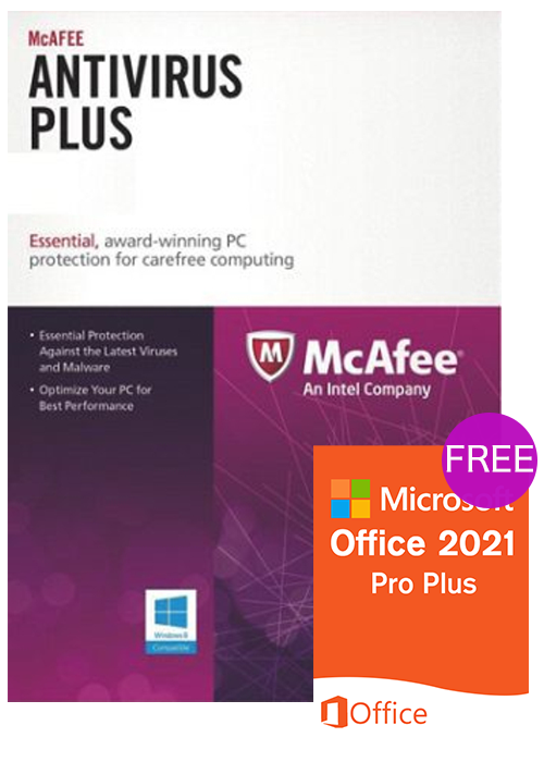 Official McAfee Antivirus 1 PC 1 YEAR Global(office 21 pro plus free)